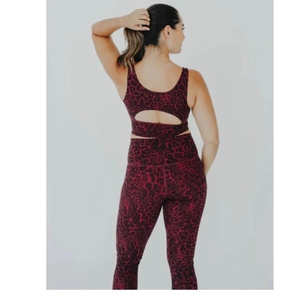 DYI Burgundy Leopard Print High-Waist Leggings & Crop Top Set